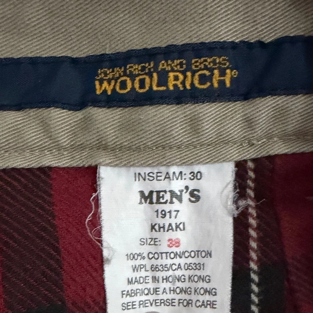 Woolrich Flannel Lined Chinos Men 38x30 Khaki Tan Plaid 1917 Trousers Outdoor